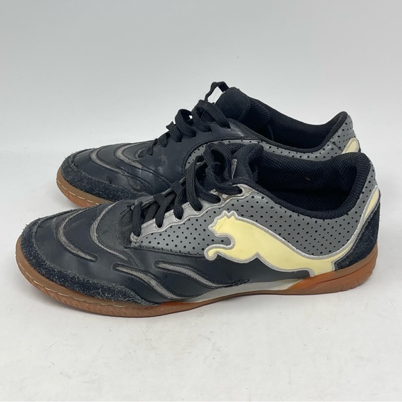 Puma Powercat Shoes Mens 6 Black Leather Suede Indoor Soccer Sneakers Trainers - Picture 2 of 16